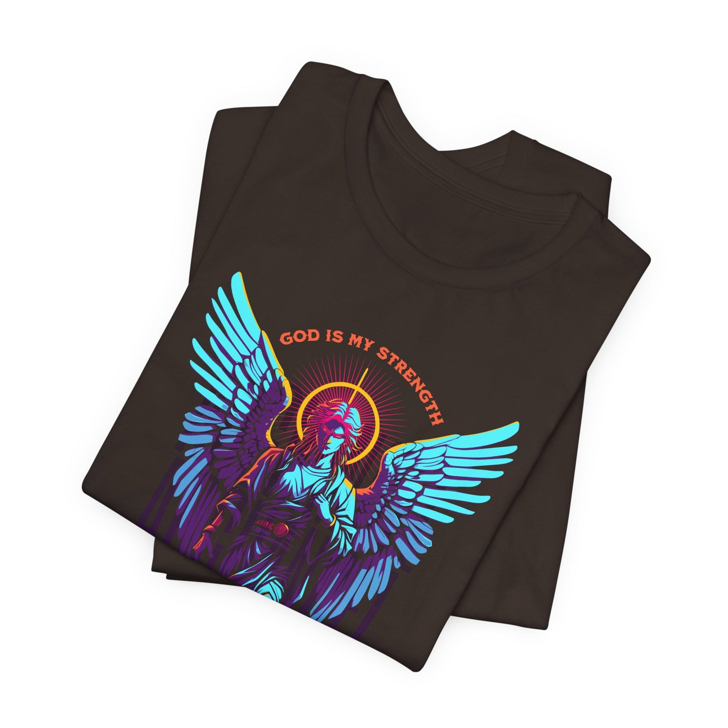 St. Gabriel Angel Tee — "God Is My Strength" Neon Graphic T-Shirt