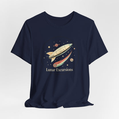 Lunar Excursion Rocket T‑Shirt — Retro Space Graphic Tee