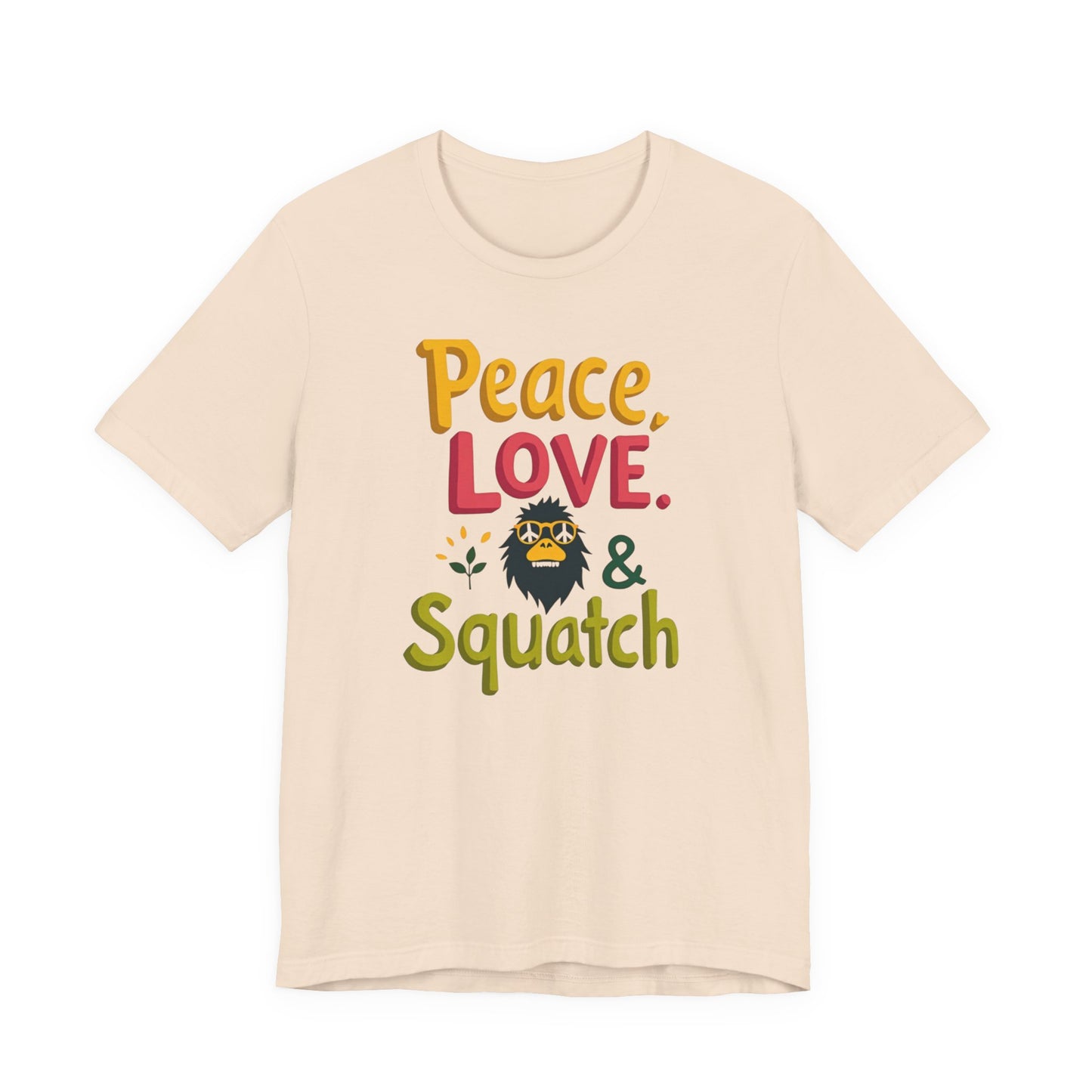 Peace, Love & Squatch T-Shirt — Retro Bigfoot Graphic Tee