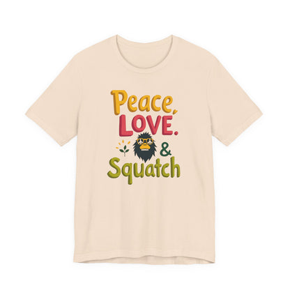 Peace, Love & Squatch T-Shirt — Retro Bigfoot Graphic Tee