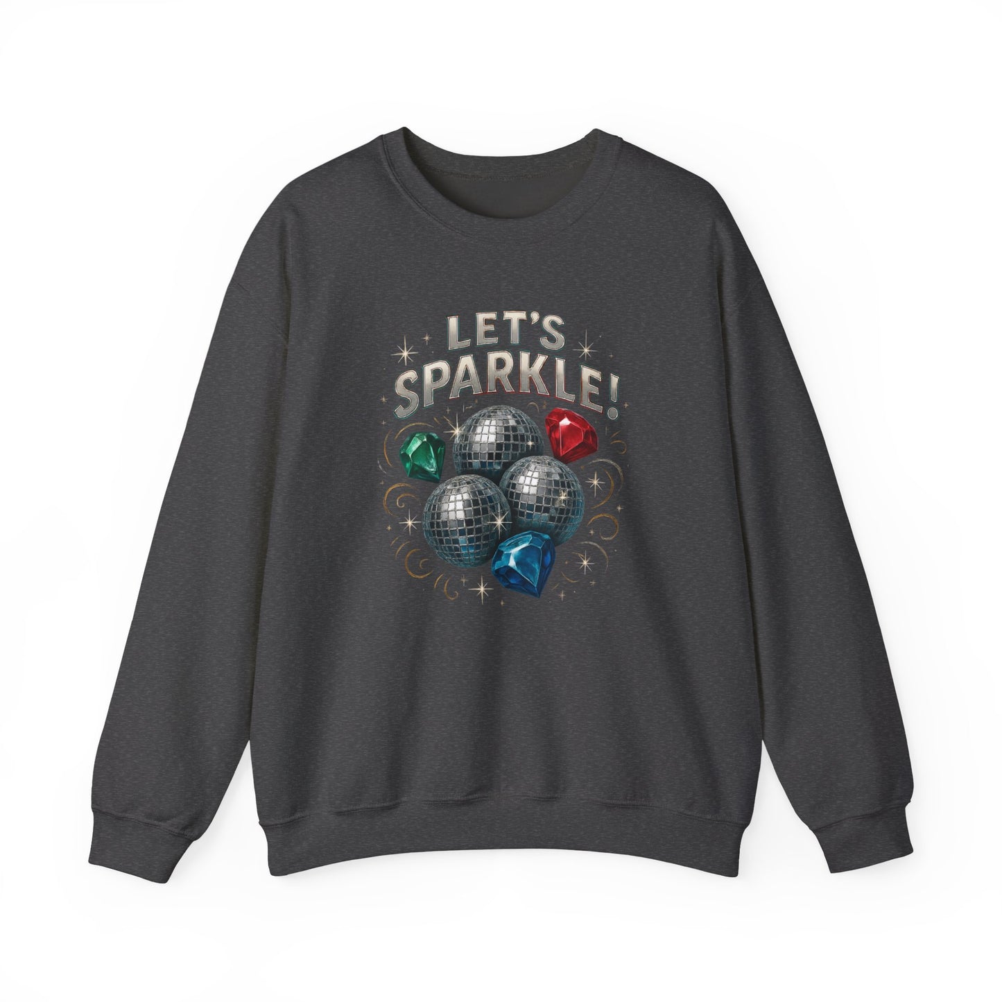 Crewneck Sweatshirt - "Let's Sparkle" Disco Ball Holiday Party Pullover