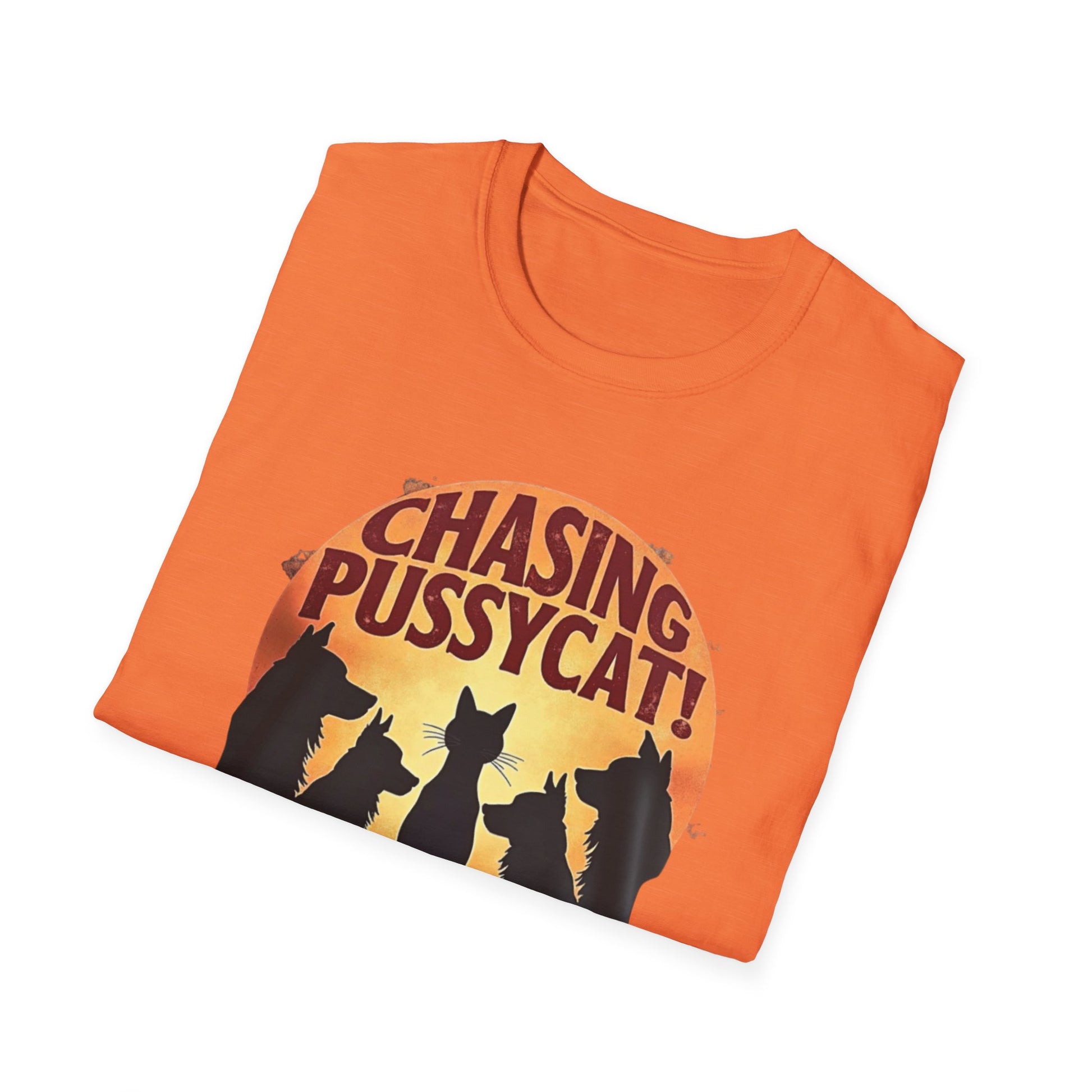 Chasing Pussycat Unisex Softstyle T-Shirt, Fun Cat Lovers Tee, Gift for Animal Enthusiasts, Quirky Casual Wear, Perfect for Festivals [...] - Psychonaut Swag