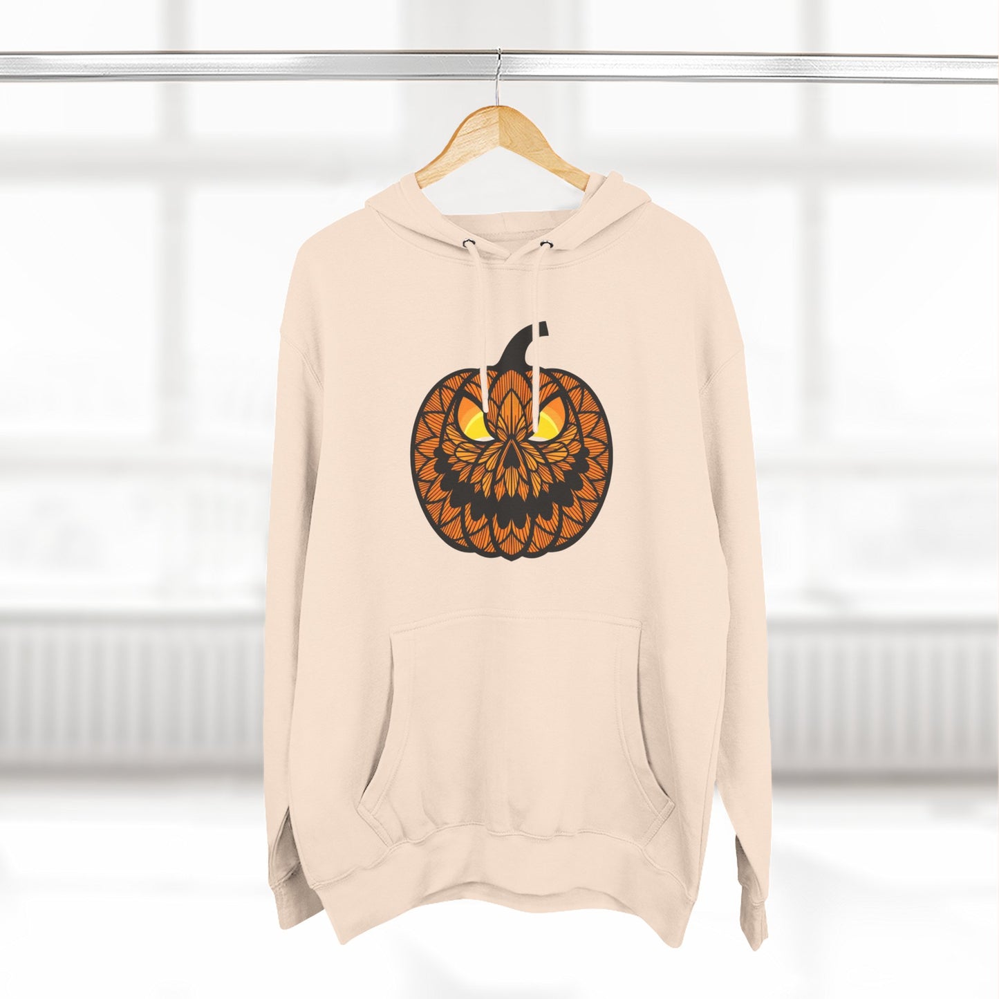 Pumpkin Mandala Hoodie — Halloween Jack-O'-Lantern Fleece Pullover