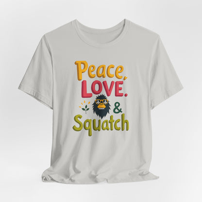 Peace, Love & Squatch T-Shirt — Retro Bigfoot Graphic Tee