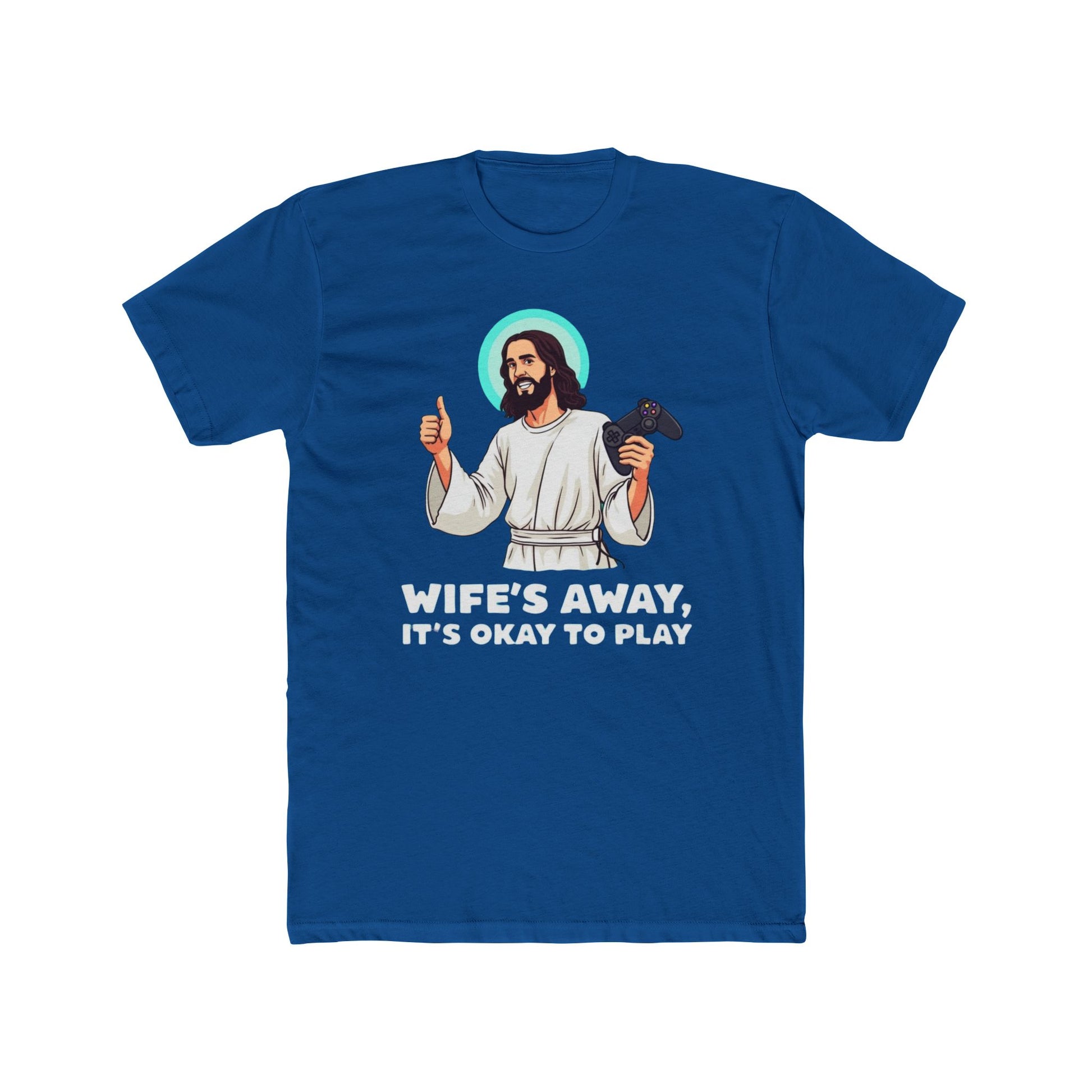 Wife’s away, Jesus tee, Playful Unisex Crew Tee with Humorous Design - Psychonaut Swag