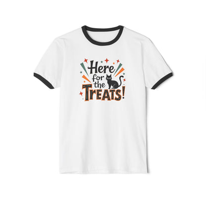 Here for the Treats! Halloween Cat Ringer T-Shirt