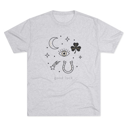 Good Luck Symbols Tee — Minimal Mystic Crescent, Eye, Horseshoe & Clover Graphic Shirt