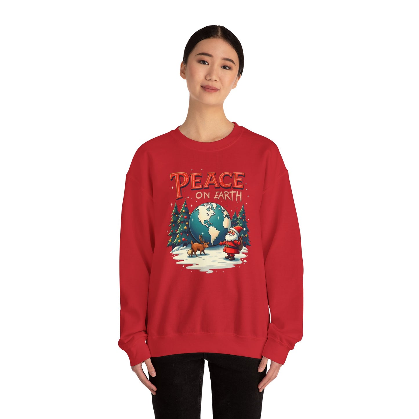 Peace on Earth Sweatshirt — Vintage Santa & Globe Christmas Crewneck