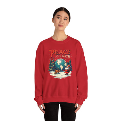 Peace on Earth Sweatshirt — Vintage Santa & Globe Christmas Crewneck
