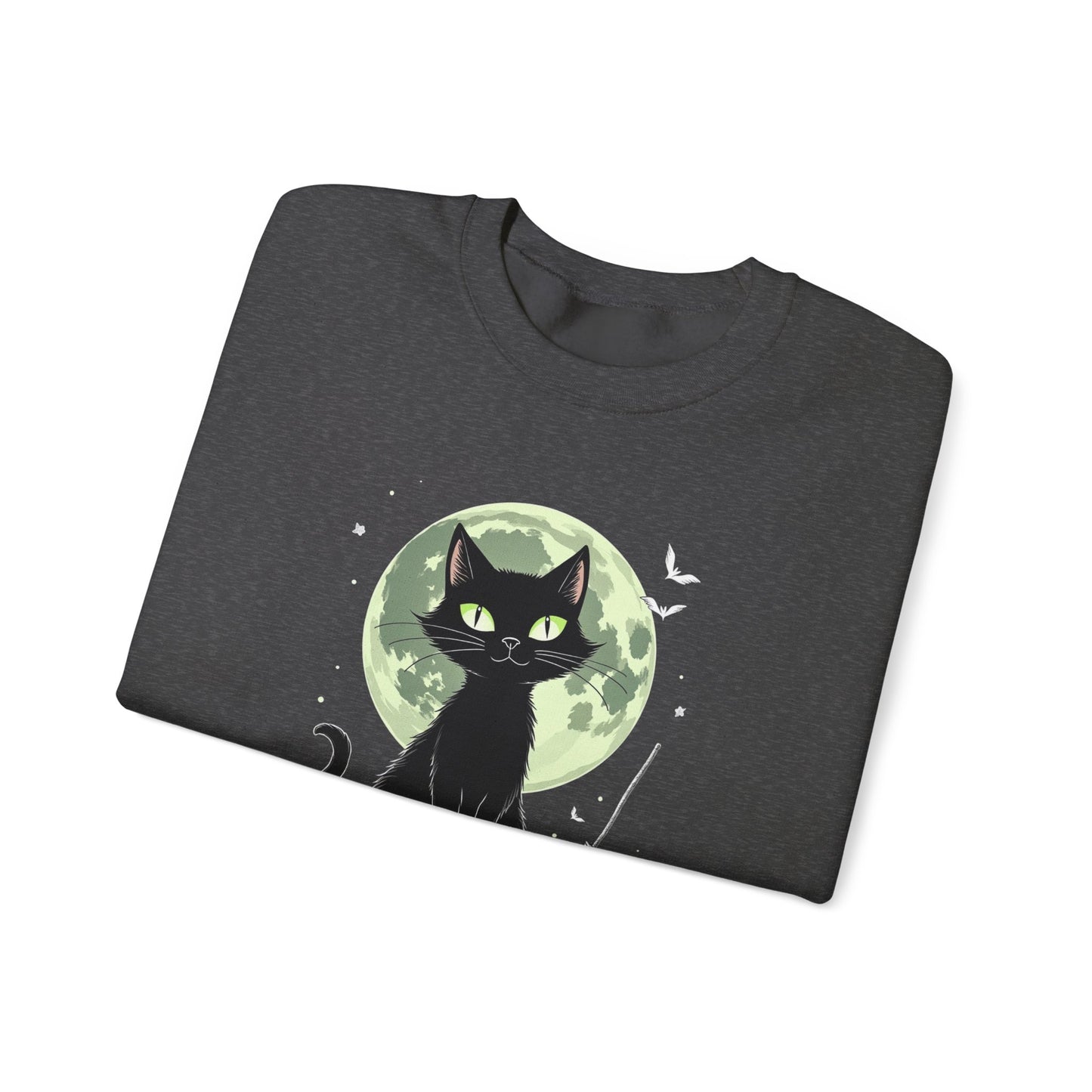 Black Cat Moon Crewneck Sweatshirt — Cute Witchy Cat Graphic