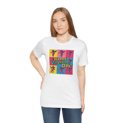 Valentine's Day Pop Art Tee — "Happy Valentine's Day!" Cupid Graphic Shirt