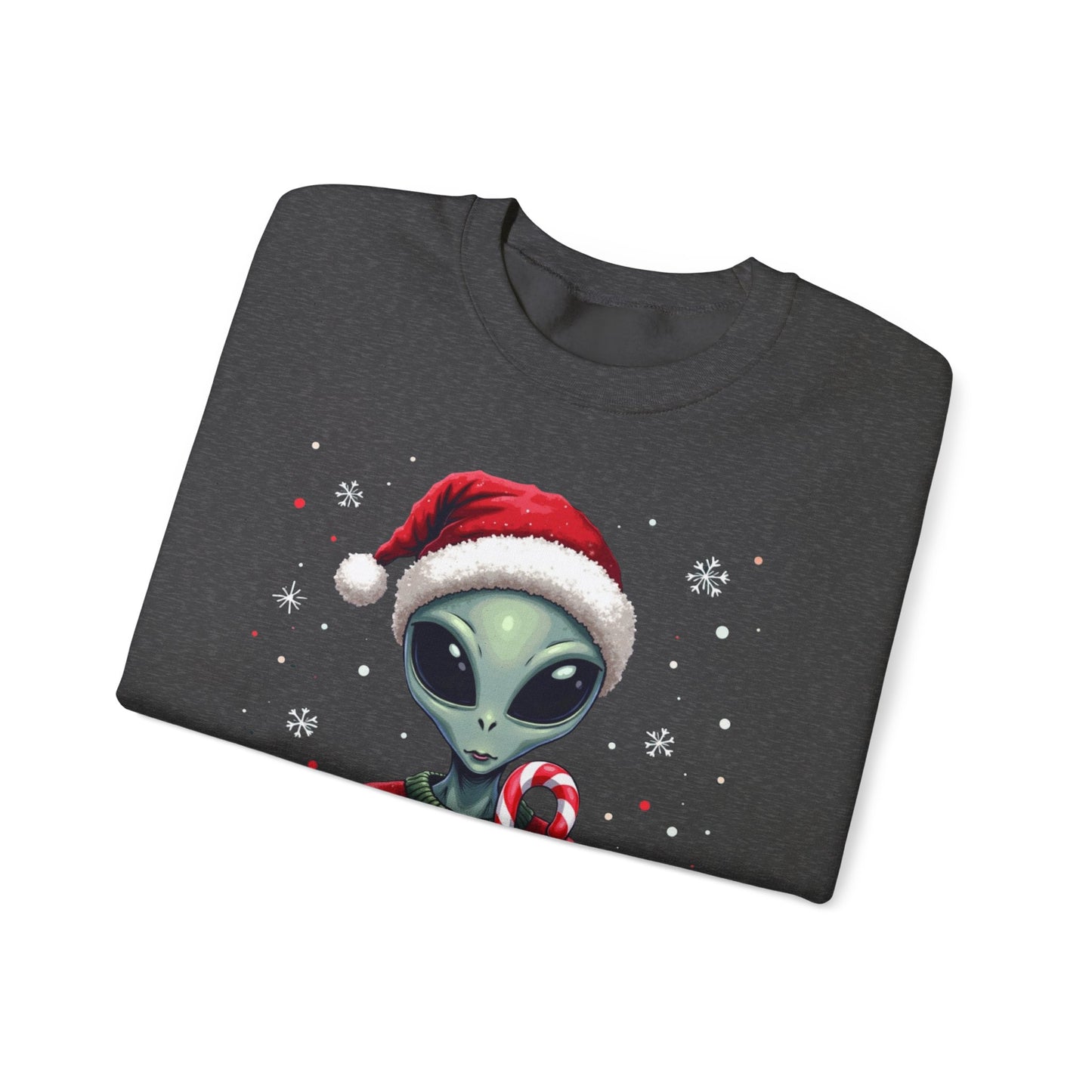 Alien Christmas Sweatshirt — Cute Santa Alien in Candy Cane Sweater