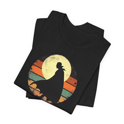 Vampire Silhouette Moon Tee — Retro Sunset Gothic Halloween T-Shirt