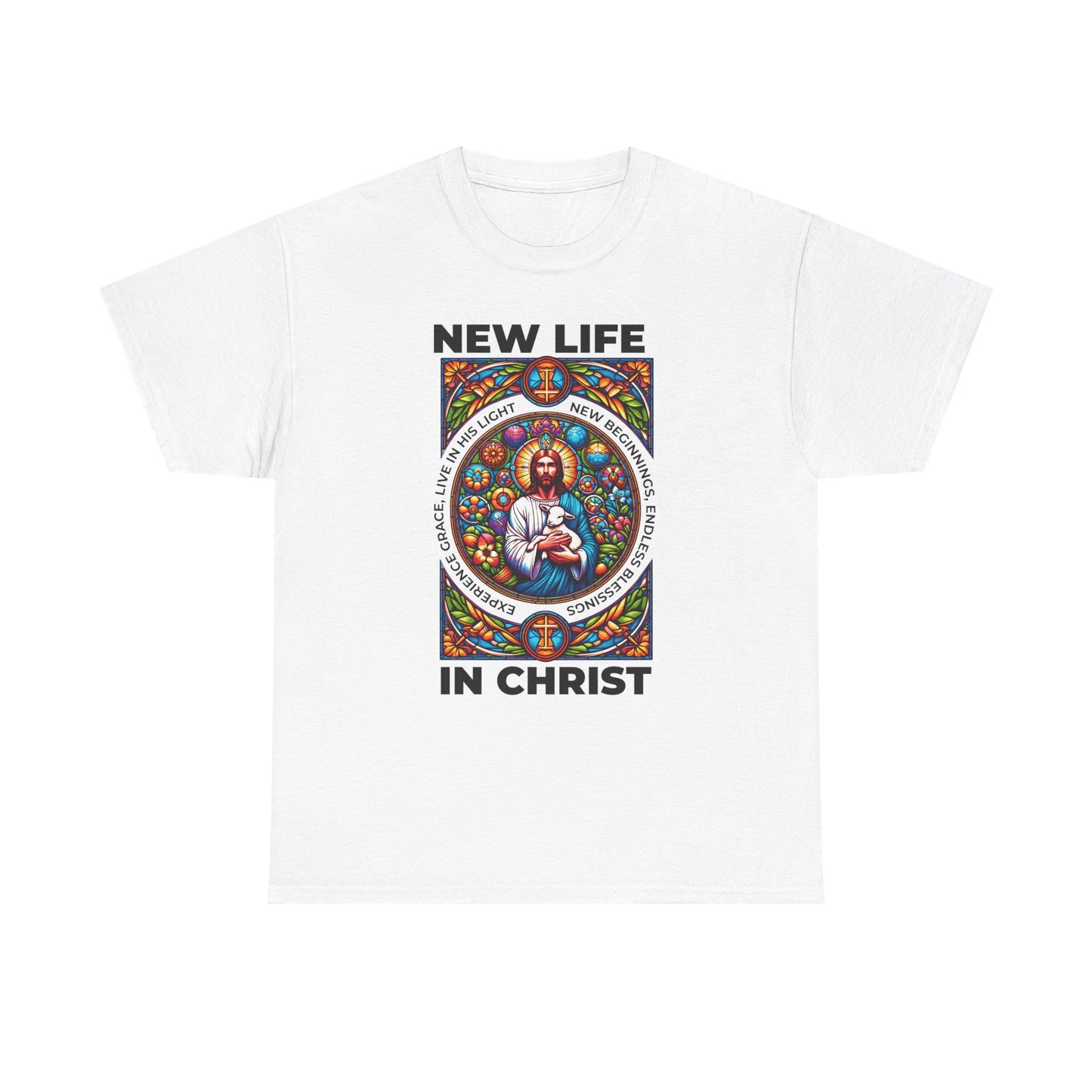 New Life In Christ T-Shirt — Christian Faith Graphic Tee (Stained Glass Jesus)