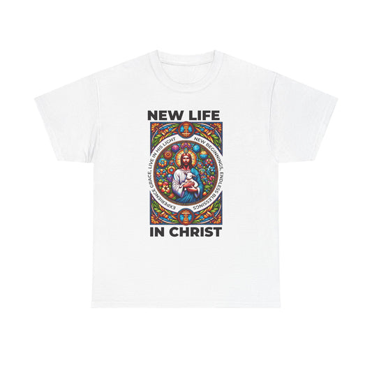 New Life In Christ T-Shirt — Christian Faith Graphic Tee (Stained Glass Jesus)