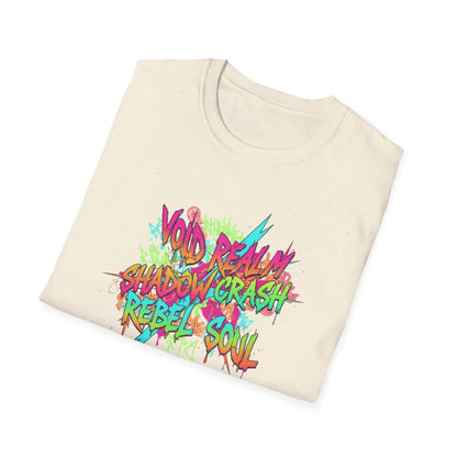 Retro Graffiti Tee — "Void Realm Shadow Crash Rebel Soul" Graphic T-Shirt