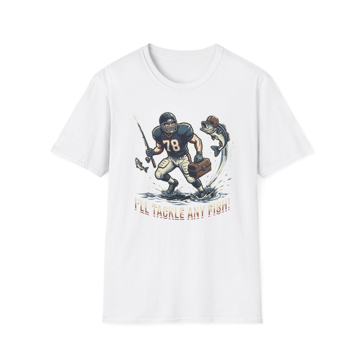 Football Fisherman T‑Shirt – Vintage Helmeted Player Catching Fish Graphic
