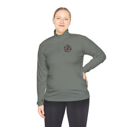 Sports Massage, Quarter-Zip Pullover — Vintage Fishing Badge Logo