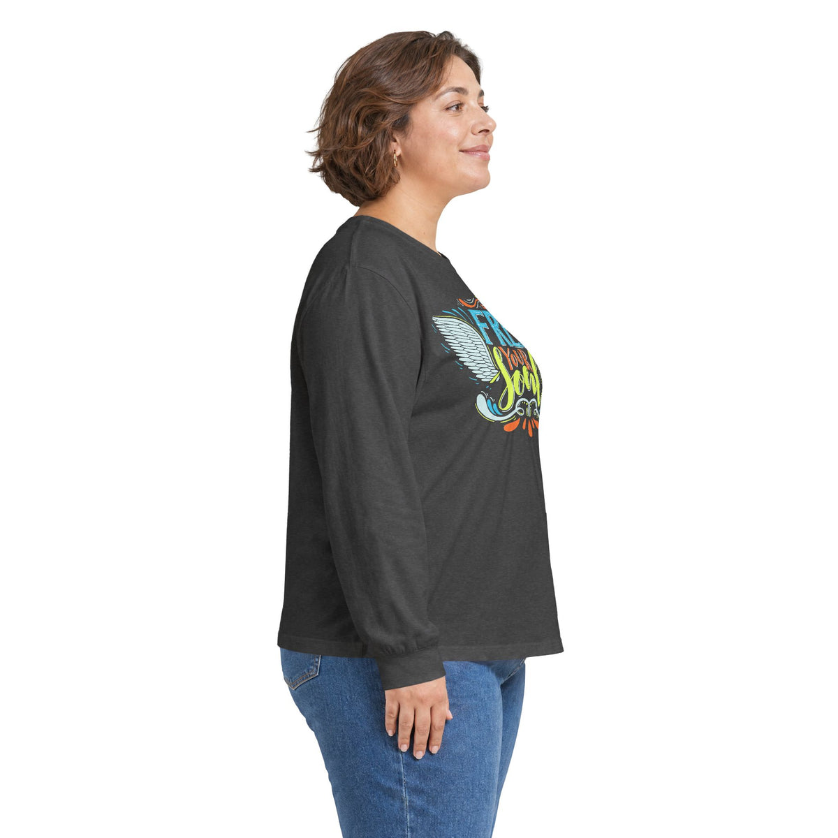 Free Your Soul Long Sleeve Tee — Retro Winged Typography