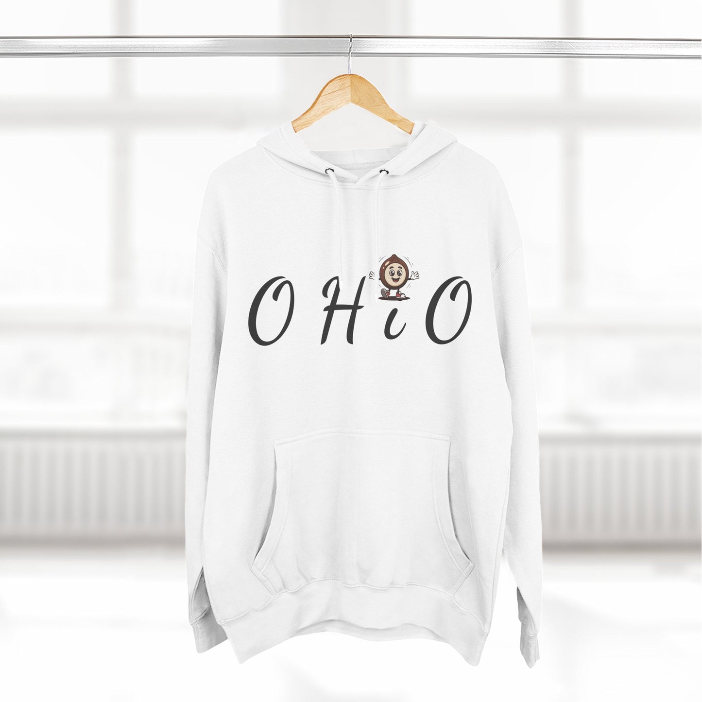 Ohio Script Hoodie with Cute Buckeye Mascot