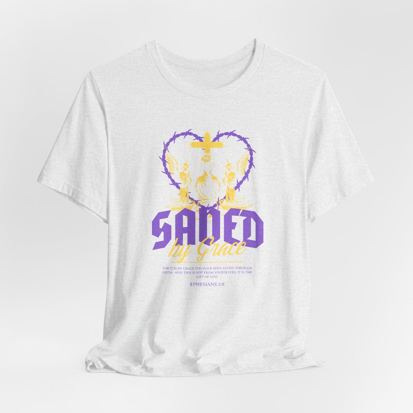 Saved by Grace T‑Shirt — Christian Faith Heart Design