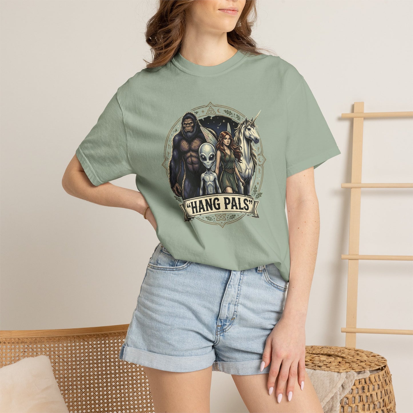 Hang Pals Graphic T-Shirt — Bigfoot, Alien & Unicorn Funny Crew Tee
