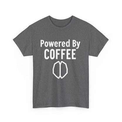 Powered By Coffee Unisex Heavy Cotton Tee, Funny Coffee Lover Shirt, Gift for Barista, Casual Wear, Perfect for Birthdays, Everyday Use - Psychonaut Swag