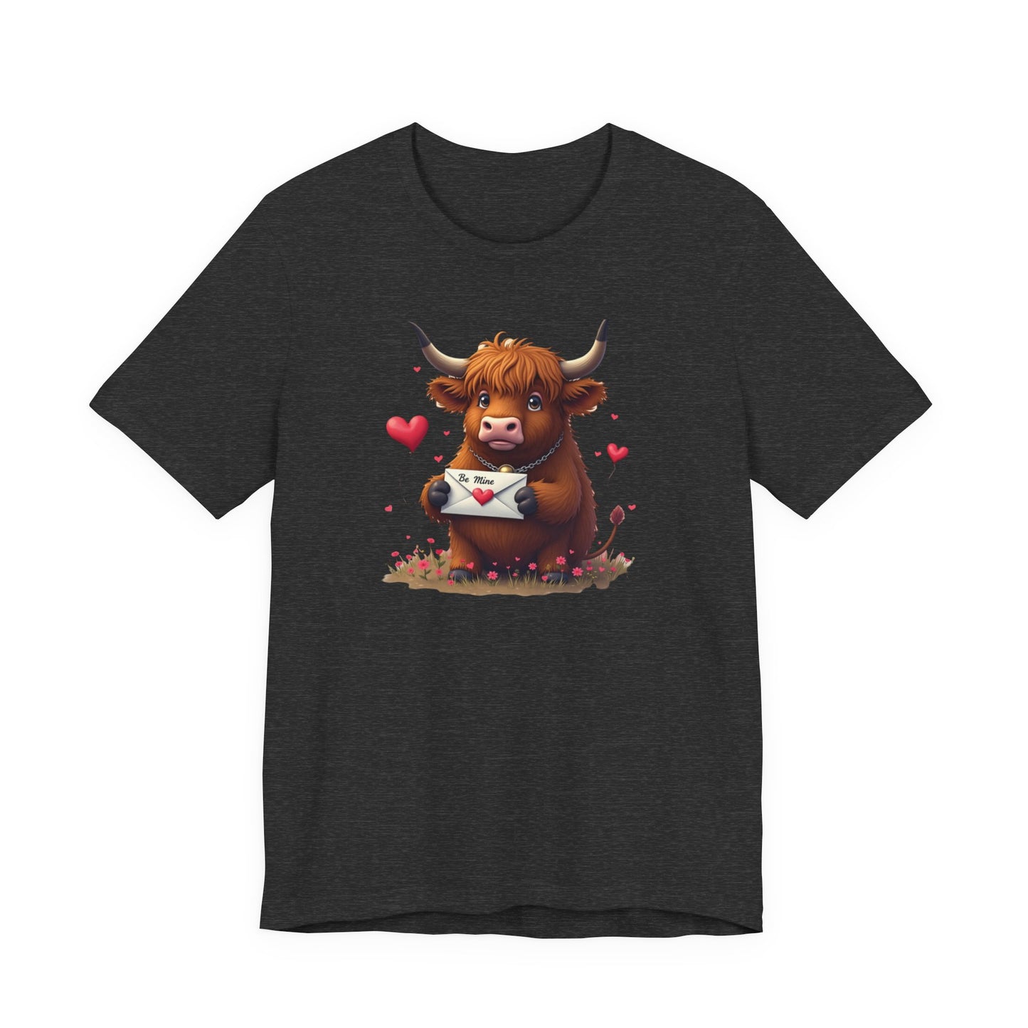 Valentine Highland Cow Tee — Cute Love Letter Bull Shirt