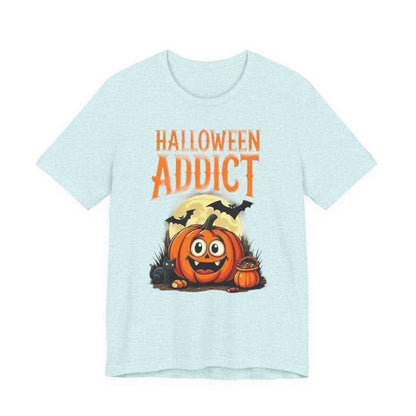 Halloween Addict Tee | Unisex Short Sleeve T-Shirt, Fun Halloween Apparel, Pumpkin Tee, Spooky Season Shirt, Gift for Halloween Lovers - Psychonaut Swag