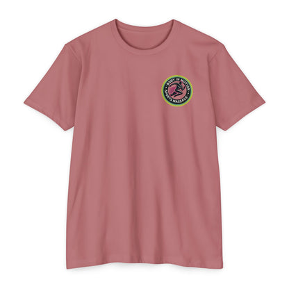 Sports Massage, Retro Camper Badge T-Shirt — Vintage RV Travel Logo Tee