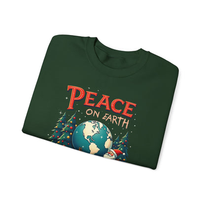 Peace on Earth Sweatshirt — Vintage Santa & Globe Christmas Crewneck