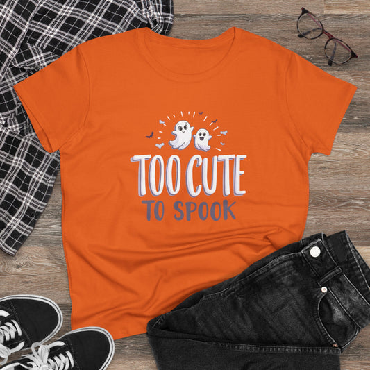 Too Cute to Spook Women's Cotton Tee, Halloween T-Shirt, Ghostly Graphic Tee, Casual Fall Apparel, Fun Halloween Outfit