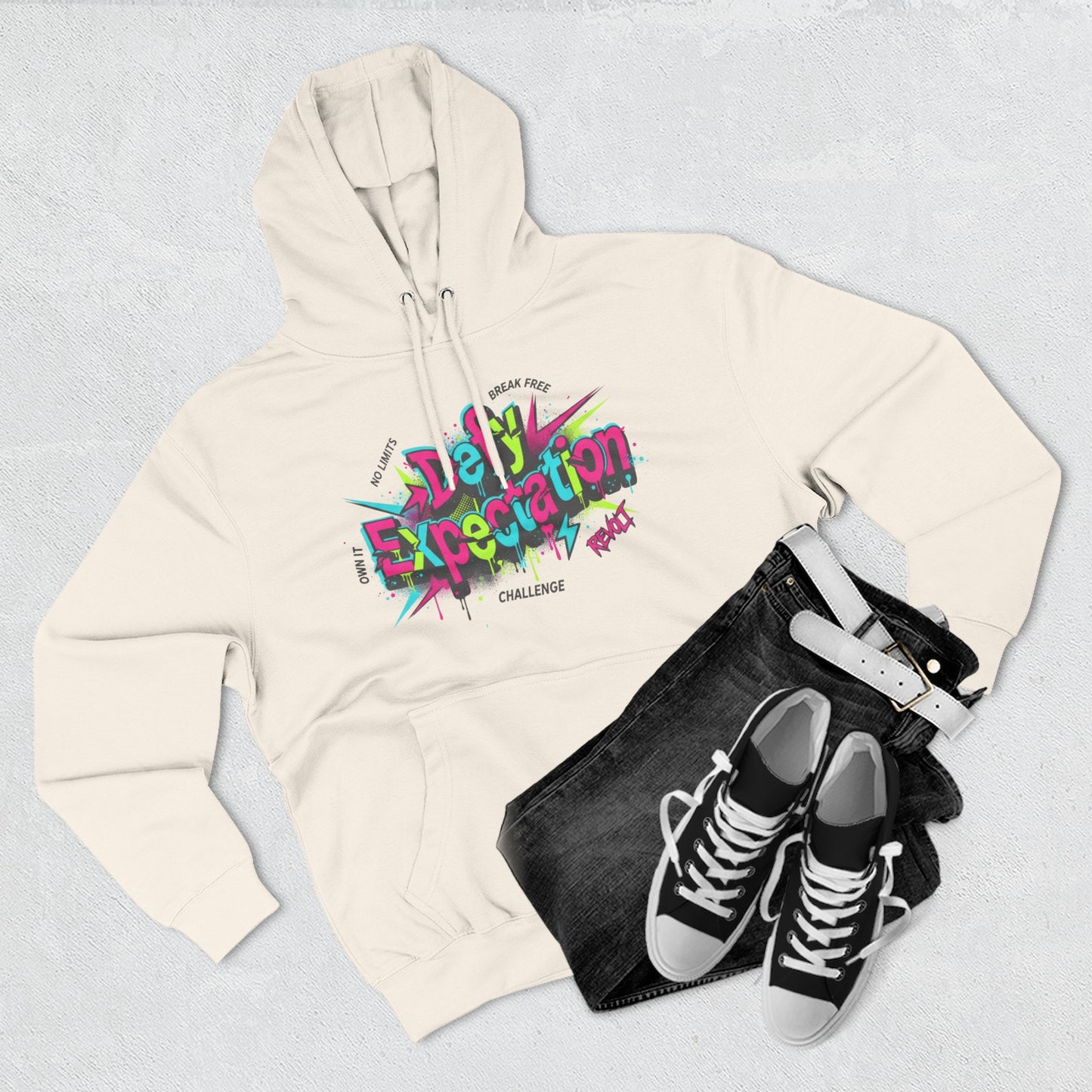 Expectation vs Reality Hoodie — Retro 90s Graffiti 'Defy Expectation' Pullover