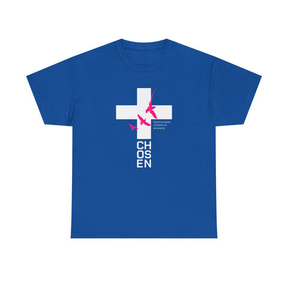Chosen Cross T-Shirt — Bold Faith Graphic Tee with Pink Birds