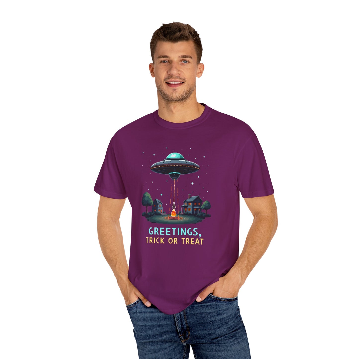 Halloween Alien Greetings T-Shirt, Unisex T-Shirt, Funny Halloween Tee, Trick or Treat Shirt, Spooky Season Apparel, Gift for [...]