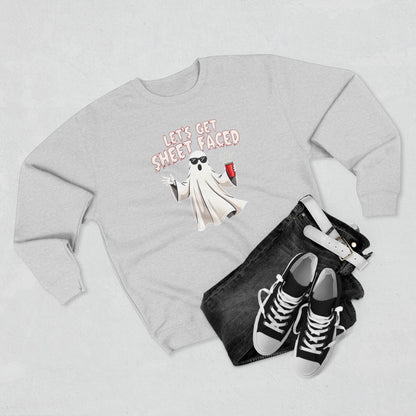 Halloween Ghost Sweatshirt — "Let's Get Sheet Faced" Funny Party Crewneck