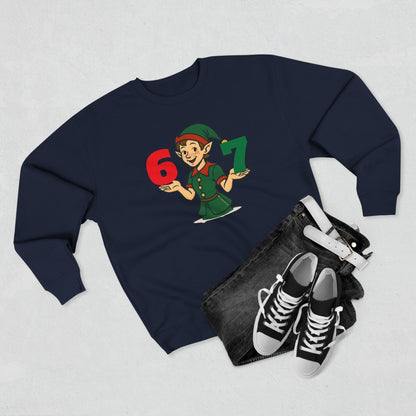 Elf Juggler six-seven  — Cute Holiday Elf Holding 6 & 7 Christmas Crewneck