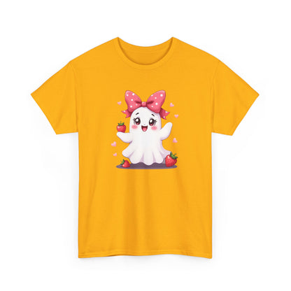 Cute Ghost Strawberry Unisex Tee, Perfect for Halloween, Gift, Casual Wear, Festival Shirt, Summer Vibes, Kawaii Apparel