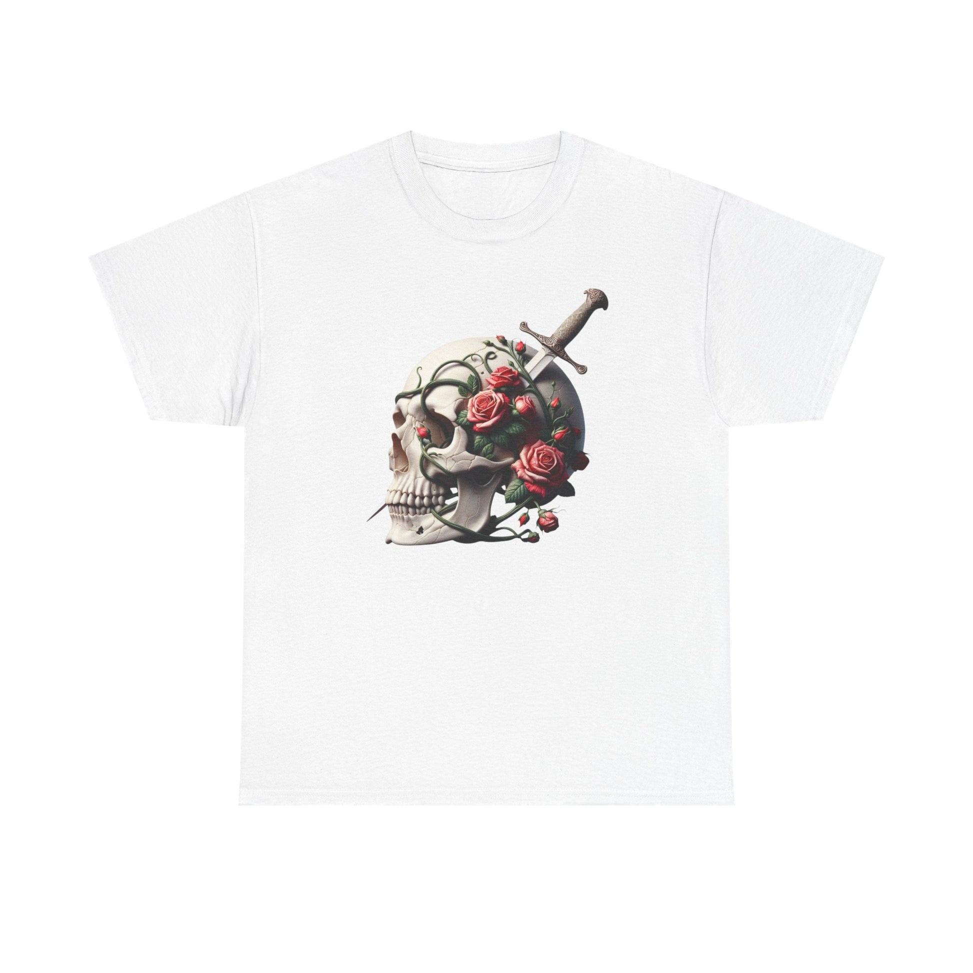 Skull & Roses Unisex Heavy Cotton Tee - Edgy Graphic T-Shirt for Alternative Fashion - Psychonaut Swag