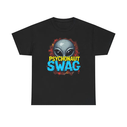 Hidden Alien, Psychonaut Swag, Staple Tee, Unisex Heavy Cotton Tee - Psychedelic Alien Swag Tee, Fun Graphic Tee, Perfect for Festivals, Casual Wear, Gift for Space Lovers - Psychonaut Swag