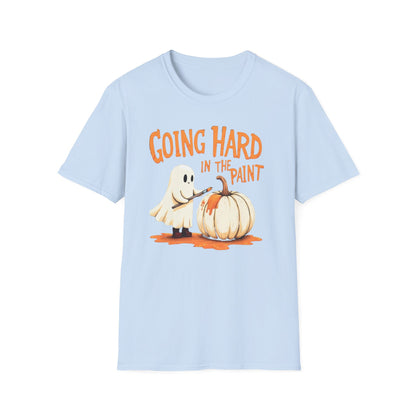 Halloween Ghost painting, T-Shirt, Fun Halloween Shirt, Unisex Softstyle Tee, Autumn Apparel, Pumpkin Design Tee