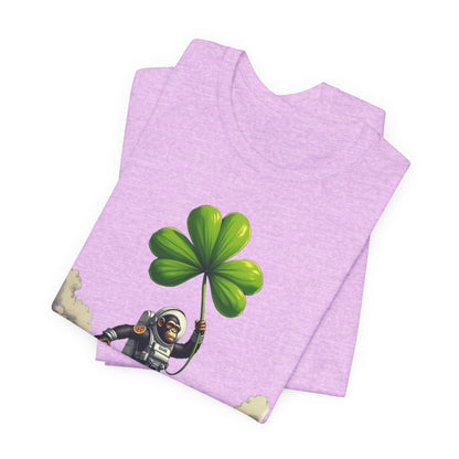 Astronaut Chimp T-Shirt — Floating in Clouds with Shamrock
