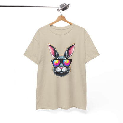 Bunny with Heart Sunglasses Tee — Retro Neon Rabbit Graphic T-Shirt