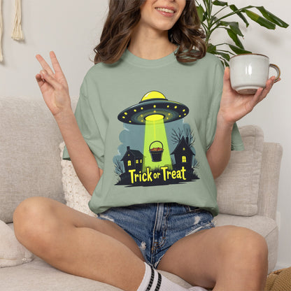 Halloween UFO Trick or Treat T-Shirt — Alien Abduction Spooky Tee
