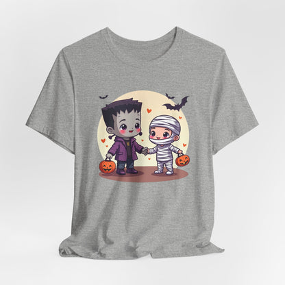 Cute Halloween Kids Tee — Frankenstein & Mummy Trick-or-Treat Graphic Shirt