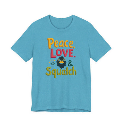 Peace, Love & Squatch T-Shirt — Retro Bigfoot Graphic Tee