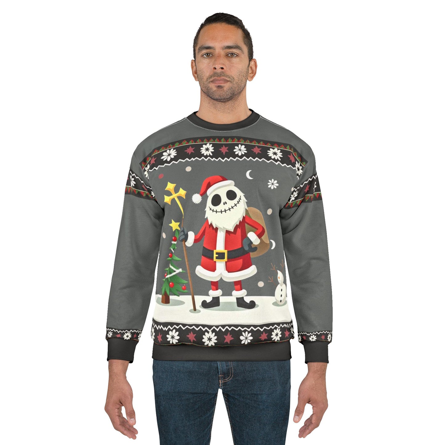 Santa Skeleton Ugly Christmas Sweater - Holiday Skull Santa Sweatshirt