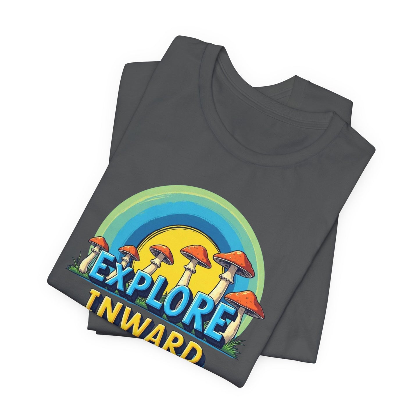 Explore Inward T-Shirt — Retro Mushroom Rainbow Graphic Tee