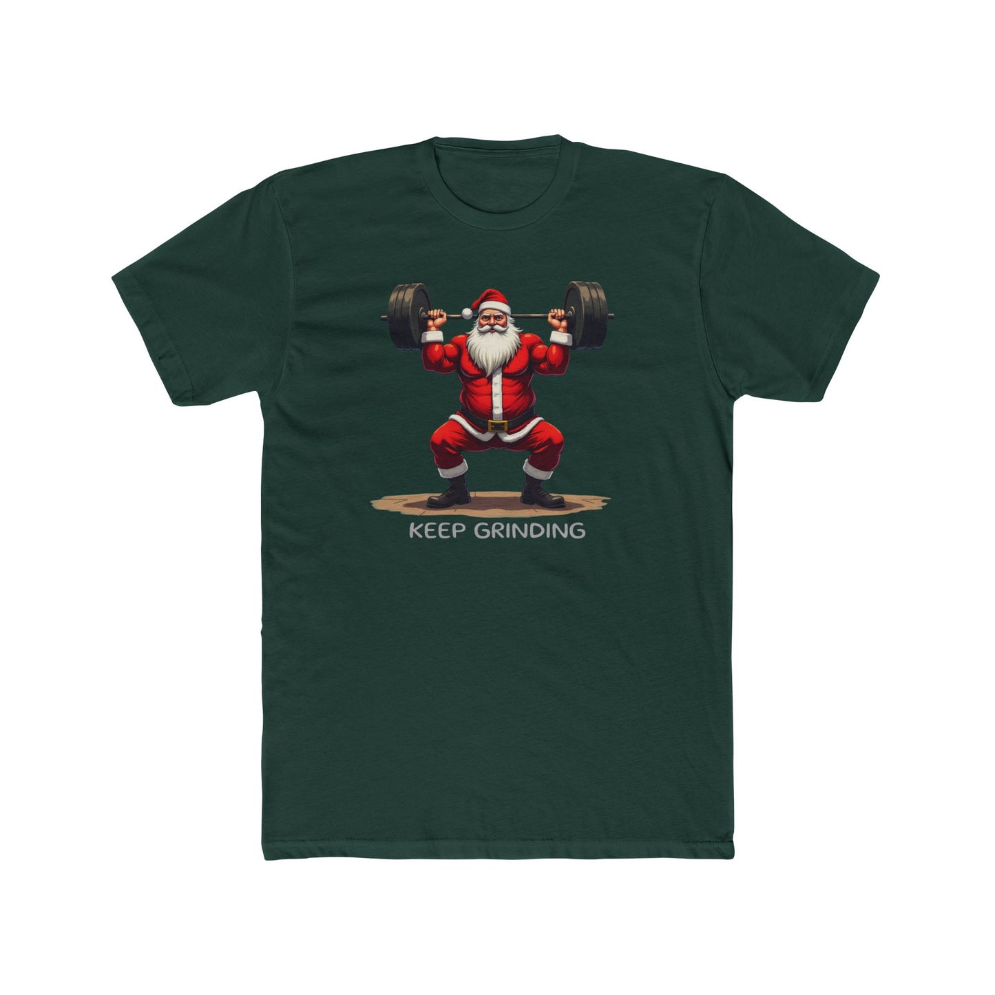 Santa Weightlifter, KEEP GRINDING T‑Shirt — Funny Christmas Gym Tee