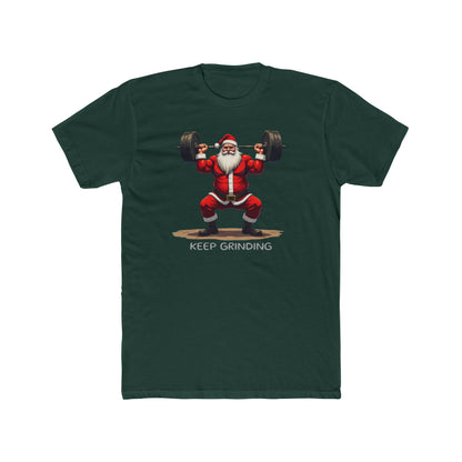 Santa Weightlifter, KEEP GRINDING T‑Shirt — Funny Christmas Gym Tee